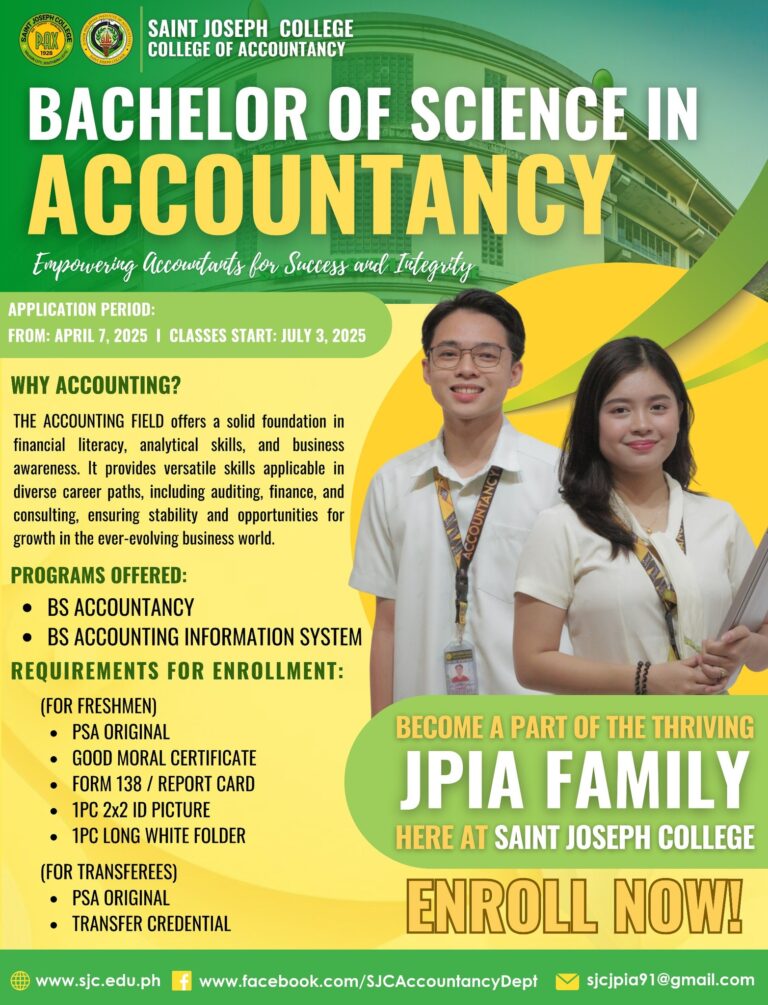 Saint Joseph College Now Accepting Enrollees for Bachelor of Science in Accountancy for SY 2025–2026