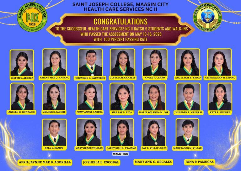 Saint Joseph College, Maasin City Celebrates 100% Passing Rate in Health Care Services NC II Assessment
