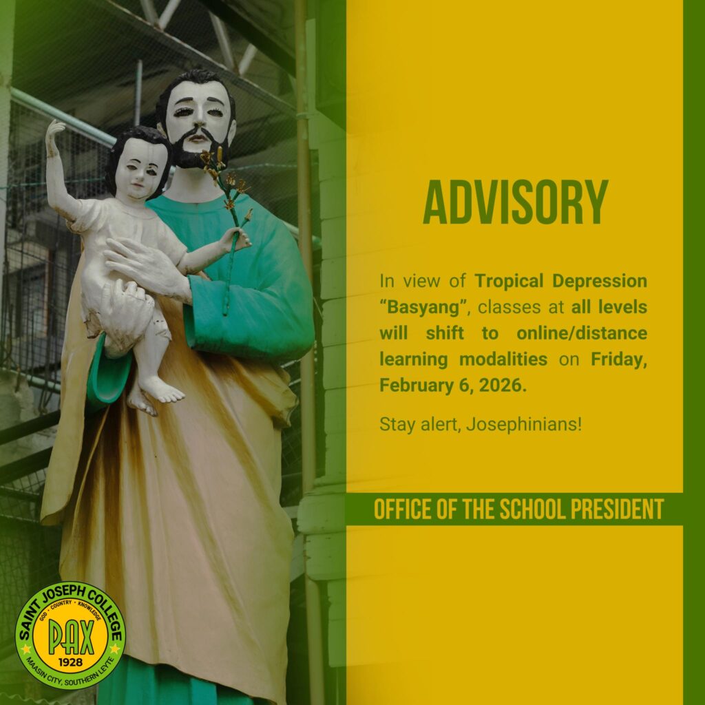 ADVISORY | In view of Tropical Depression “Basyang”, classes at all levels will shift to online/distance learning modalities on Friday, February 6, 2026.