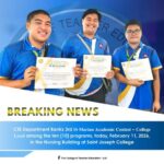 𝐍𝐄𝐖𝐒 | CTE Department Ranks 3rd in 𝐌𝐚𝐫𝐢𝐚𝐧 𝐀𝐜𝐚𝐝𝐞𝐦𝐢𝐜 𝐂𝐨𝐧𝐭𝐞𝐬𝐭 – 𝐂𝐨𝐥𝐥𝐞𝐠𝐞 𝐋𝐞𝐯𝐞𝐥 among the ten (10) programs, today, February 11, 2026, in the Nursing Building at Saint Joseph College. In observance of the 98th Founding Anniversary of the institution with the theme, “𝐇𝐨𝐧𝐨𝐫𝐢𝐧𝐠 𝐎𝐮𝐫 𝐑𝐨𝐨𝐭𝐬, 𝐁𝐮𝐢𝐥𝐝𝐢𝐧𝐠 𝐎𝐮𝐫 𝐋𝐞𝐠𝐚𝐜𝐲.”