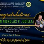 Saint Joseph College – Elementary Department proudly congratulates Justin Nickolas P. Judilla, 1st Place Winner in the Regional Festival of Talents Read-A-Thon (English Story Ender’s Cup) – Elementary Level.