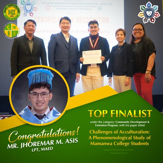 Saint Joseph College Educative Family congratulates Mr. Jhoremar M. Asis, LPT, MAEd, Director of the Office of Research Council, for being recognized as one of the Top Finalists under the Community Development and Extension Program category.