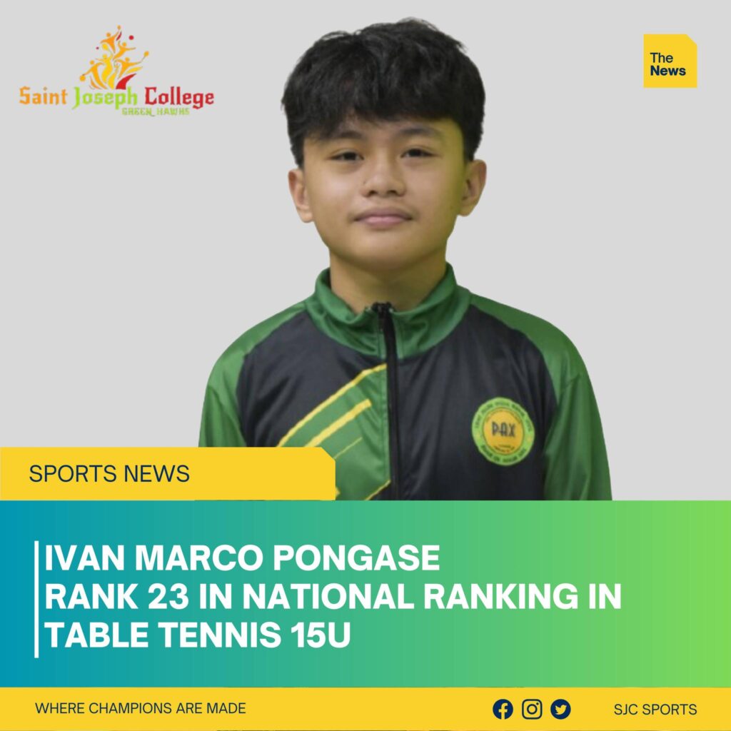 IVAN MARCO PONGASE RANKS 23RD NATIONWIDE IN TABLE TENNIS 15U