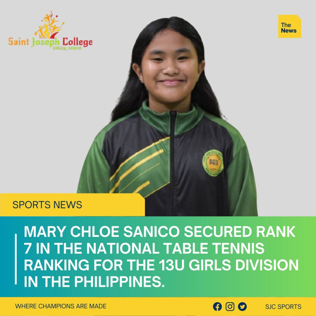 Mary Chloe Sanico Secures Rank 7 in National Table Tennis Ranking