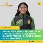 Mary Chloe Sanico Secures Rank 7 in National Table Tennis Ranking