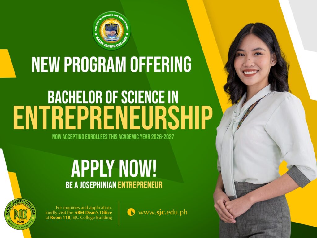 NEW PROGRAM OFFERING | Pursuant to Commission on Higher Education Permit No. 16, s. 2026, Saint Joseph College is now offering: Bachelor of Science in 𝗘𝗻𝘁𝗿𝗲𝗽𝗿𝗲𝗻𝗲𝘂𝗿𝘀𝗵𝗶𝗽.